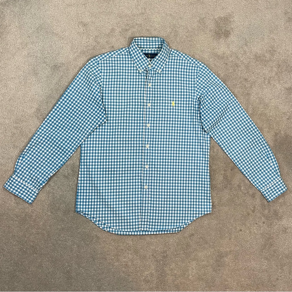 Men’s Polo by Ralph Lauren Dress Shirt Blue & White Size MEDIUM
